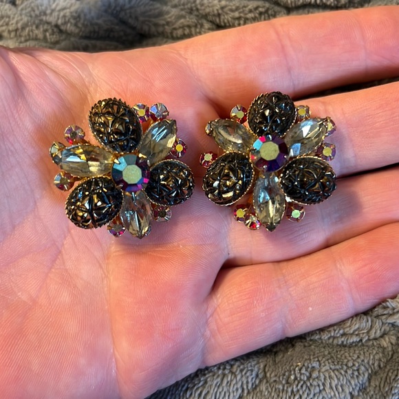 Beau Jewels Jewelry - Gorgeous Vintage BEAU JEWELS Molded  & Aurora Borealis Rhinestone Earrings